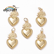 1pc Brass Pendants Sacred Heart Golden 22x12x2.5mm Jump Ring: 5x1mm Hole: 3.5mm