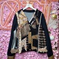 OTT獨一無二•Unique日系手工刺繡印花蕾絲牛仔毛衣Tweed外套