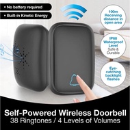 [SG Brand] Self Powered Doorbell Single / Double Receivers Wireless Waterproof 100m Door Bell 38 Ringtones