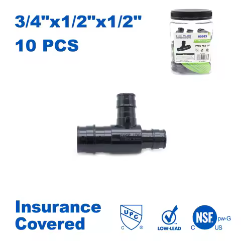 KING SMART F1960/Wisbo/PEX A Expansion 3/4" * 1/2" * 1/2" PEX Tee; 10Pcs/Case; PPSU; 80363