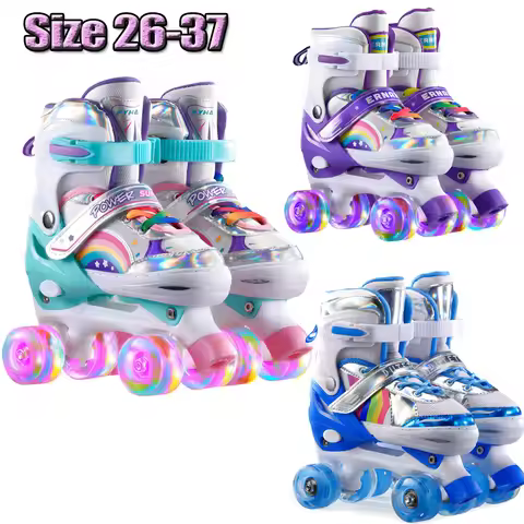 Boys Girls Kids Skates Children Roller Skates Skating Shoes Sliding Adjustable Quad Sneakers PU Flas