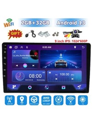 2GB+32GB Android 13汽車收音機，9英寸通用導航GPS多媒體視頻播放器，車用立體聲，RDS+FM音頻，適用於現代，日產，豐田，起亞，2 Din Autoradio，Mirror Link分屏功能，WIFI IPS高清觸摸屏，附車用後視鏡反向攝像頭