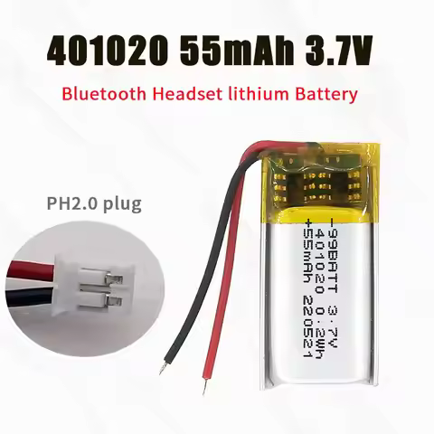 401020 Battery 3.7V 55mAh Polymer Rechargeable Lithium Batteries for Wireless Bluetooth Headset MP3/