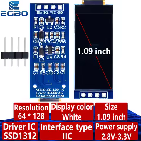 1~10PCS 1.09 inch OLED display 1.1-inch OLED SSD1312 64X128 display 12864 display IIC for arduino