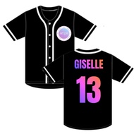 Black aespa kpop baseball Jersey, Korean softball sports top, rainbow font