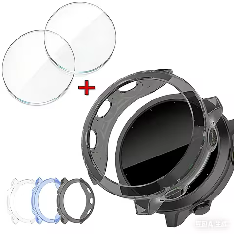 TPU Protector Case+2PCS Toughened Glass for Garmin Forerunner 55 158 Smart Watch Hollow Cover Protec
