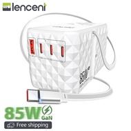 LENCENT 85W Universal Travel Power Adapter with Retractable USB C Cable GaN International Travel Ada