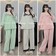 Postpartum combination maternity set (B68) - Soft Wrinkle Long Sleeve Set with Charming Ruffle Neck 