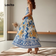 Lovito Gaun Boho Berzip Musim Bunga/Musim Panas untuk Wanita LBL32063