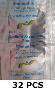 ImmunPro SodiumAscorbate Zinc 500mg 32 pcs Vitamin Mineral Film Coated Tablets immunpro