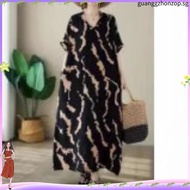 Oladivi Summer Short Sleeve Fashion Print Dress for Women New Casual Loose Long Dresses Oversized Pl