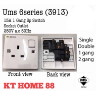 UMS 13A Switch Socket 3 Pin Wall Socket With SIRIM 3913 - Single socket / 6213 - Double socket