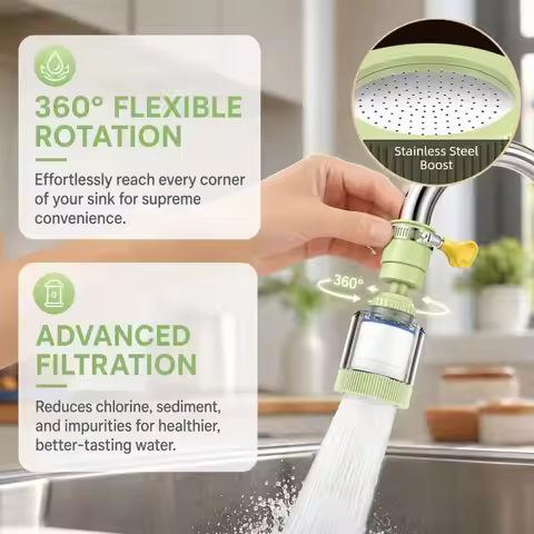 Universal Faucet Filter 360 Degree Rotatable Splash-proof Filter Water Purifier Detachable Flexible 