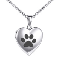 Dog Paw Locket Necklace that Holds Pictures Love Heart Photo Locket Crystals Necklace Pendant Birthd