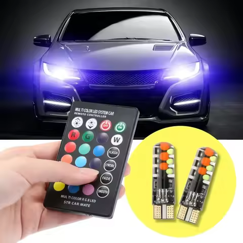 12V Car RGB LED Bulb T10 W5W LED RGB SMD Signal Lamp Interior Decorative Lights Remote Reading Wedge