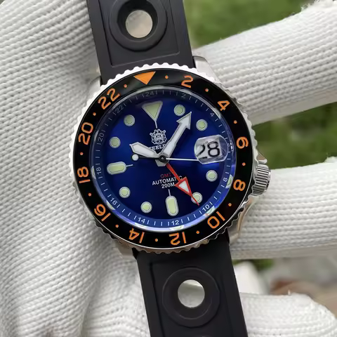 Steeldive Men Automatic Watch 42mm GMT Luxury Mechanical Wristwatch Diver 200M Waterproof Luminous N
