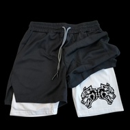 Men's Shorts 2-in-1 Double-Layer Running Fitness Exercise Shorts Outdoor Leisure Print Gym Sports Pa