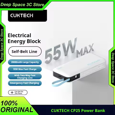 CUKTECH CP25 55W Power Bank Two-Way Fast Charge 20000mAh Self Portable Powerbank With Cable For iPho
