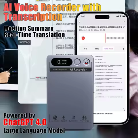AI Voice Recorder Mini Magnetic Powered with ChatGPT-4 App Call Transcription Summarization 58 Langu