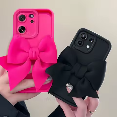 Mi13t Cute 3D Bow Silicone Case On For Xiaomi Mi 13t Pro 11t 12t 13 12 11 Lite 5g Ne Mi11t Rose Red 