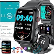 Smart Watch for Men ECG Smartwatch With Air Pump Blood Pressure Monitor 24h Heart Rate SpO2 Monitor Waterproof Fitness Tracker with Uric Acid Blood Lipid Monitoring for IOS Android,Black