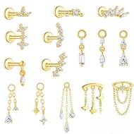 RODREASON Luxury Octagram Star Butterfly Tassel Piercing Stud, Flat Back Threaded Cartilage Earring