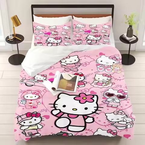 Hello Kitty Printed Bedroom Bedding Set Duvet Cover Christmas Gifts Comforte Cartoon With Pillowcase