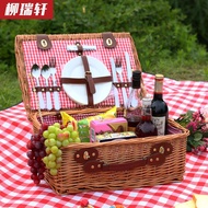 [COD] basket picnic box ins with tableware rattan storage props outdoor full set