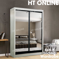 HT ONLINE 4 Feet Sliding Door Wardrobe Storage Cabinet Bedroom Furniture Clothes Cabinet Rack