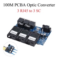 10M/100M PCBA Board Fiber Optic Media Converter 3 RJ45 to 3 SC Optic Connector 20KM Ethernet Switch 