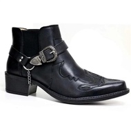 Fashion 2022 Mens Vintage Cowboy Boots Leather High Top Chain Buckle Strap Punk Shoes Pointed Toe Bi