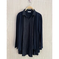Fickle Mug 2-Piece Layered Shirt Navy Blue Coat With Japanese Style Striped Second Hand Good Conditi