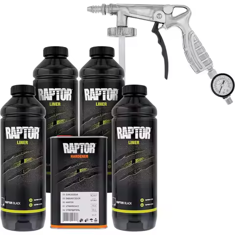 Urethane Spray On Truck Bed Liner Kit with Custom Coat Spray Gun and Regulator 4 Quarts