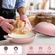 Pink enamel round cast iron bread oven, cast iron Dutch oven, for baking homemade sourdough bread, w