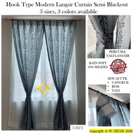Hook Type Modern Langsir Curtain Semi Blackout Langsir Pintu Door Curtain Ready Stock In Malaysia