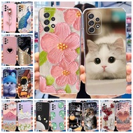 Samsung Galaxy A32 SM-A325F Cute Flower Cat Painted Case SamsungA32 A 32 4G Soft Silicone TPU Phone Cases