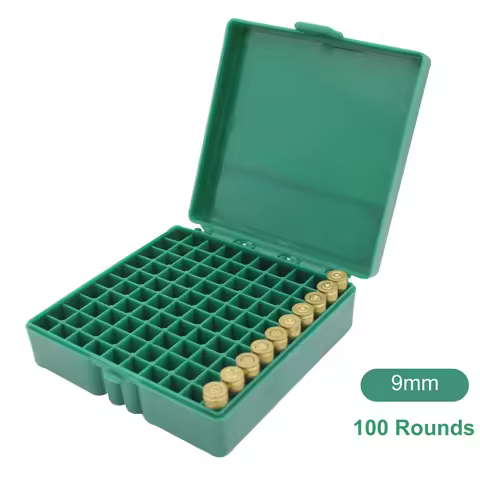 100-Round Tactical Ammo Box: 9mm Rifle/Pistol Bullet Holder – Flip-Top Hinge Design, Durable Storage