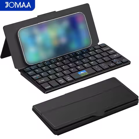 Rechargeable Dual Bluetooth Wireless Keyboard with Folding Leather Stand,Portable 59-Keys Travel Key