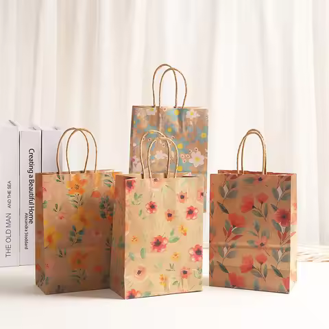 4/8pcs Kraft Paper Gift Bags Thanking Day Favor Candy Box Cookie Packaging Handbag Thanking Day Birt