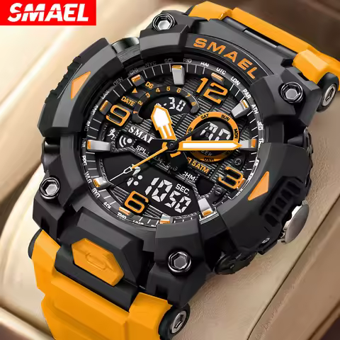 SMAEL Fashion Sports Casual Electronic Man Watch Dual Digital Display Silicone Strap Luminous Waterp