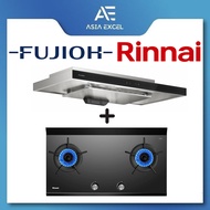 FUJIOH FR-MS2390R 90CM BLACK GLASS SLIMLINE HOOD WITH TOUCH CONTROL + RINNAI RB-2CGN 2 BURNER INNER FLAME GLASS GAS HOB