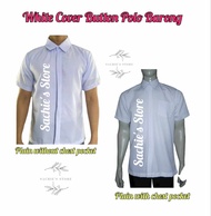 [Men's Office & School Uniform] White Cover Button Polo Barong - Short Sleeves Polo Shirts [Katrina 