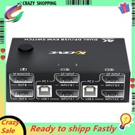 8K Dual Monitor KVM Switch,Displayport 1.4 KVM Switch 2 Monitors 2 Computers 8K 30Hz 4K 144Hz with 4