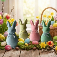 PYXIS Easter Bunny Statue, Foam Solid Color Flocked Rabbit Figures, Easter Holiday 3D Standing with 