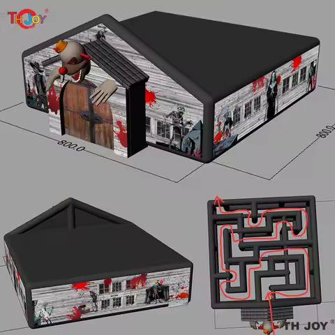 2026 Newest 8x8m Giant Inflatable Haunted House Clown Head Inflatable Halloween Maze Bloody Labyrint
