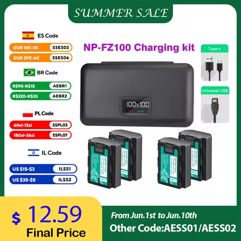 NP-FZ100 NPFZ100 NP FZ100 Battery + Storage Case Charger for Sony A6600 A6700 A7m3 A9 a7R III a7 III