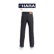 [BEST SELLER] Hara ฮาร่า กางเกงยีนส์ Jeans สีดำ Original Straight Fit ทรงกระบอกขาตรง ปักด้ายเทา มีป้