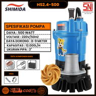 Shimida Pompa Celup HS.2.4.500 & HS.2.4.500 Otomatis Pompa Kolam Ikan Pompa Irigasi 500Watt 50mm