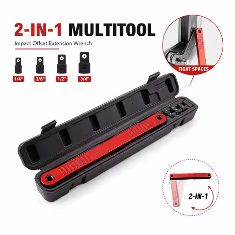Fixed Angle Professional Key 2-in-1 Multitool, Impact Offset Extension Wrench With 4 Drive Adapters 