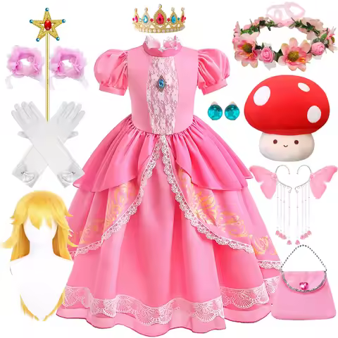 Peach Princess Costume with LED Color Light Toddler Birthday Game Role Play Dress Girl Halloween Fes